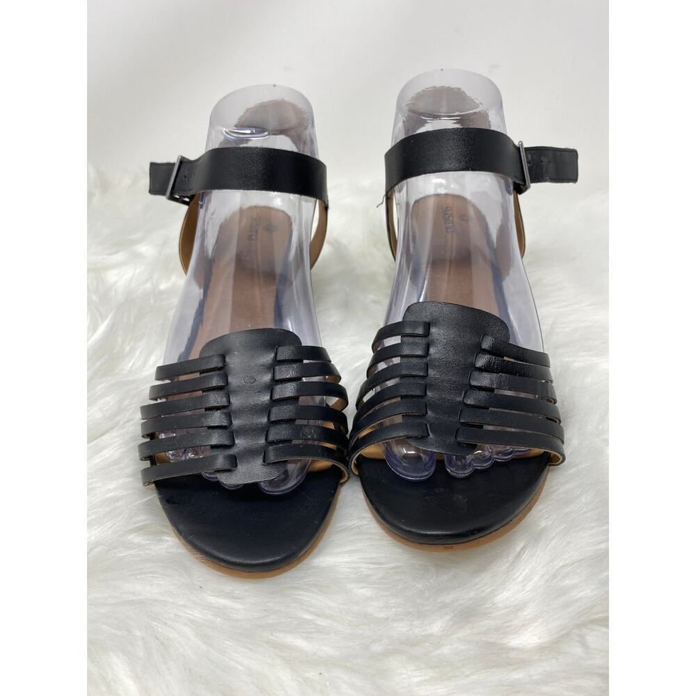 Susina Wedge Terra Black Leather Women's Summer Sandal 8.5M NWOB